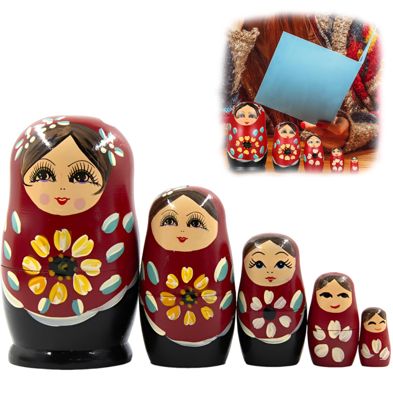 ZPSCXQ 5-Piece Russian Dolls Set, Sunflower Red Nesting Dolls For Home Decor And Display Russian Dolls Russian