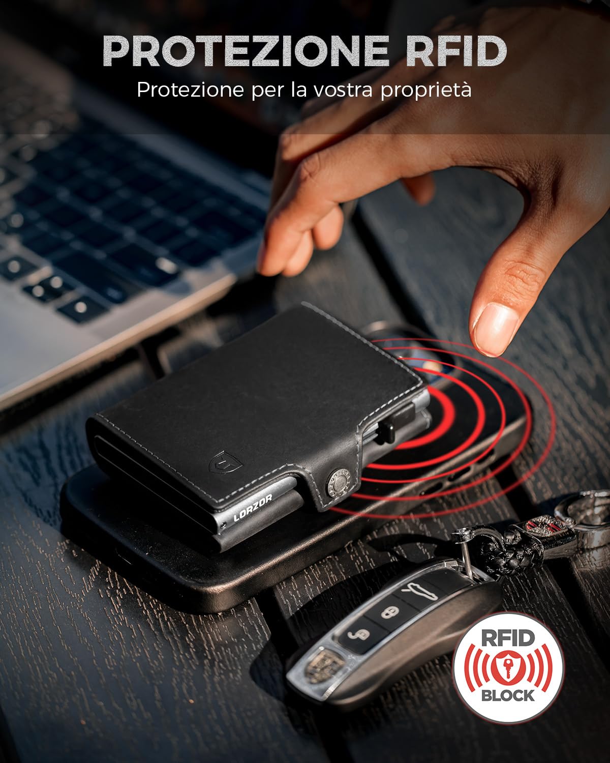 LORZOR Portafoglio Uomo Pelle, Porta Carte di Credito con Protezione RFID & Portamonete, Porta Tessere Tascabile, Portacarte Uomo Pop-up Contenere 10 Carte,con Scomparto per Contanti