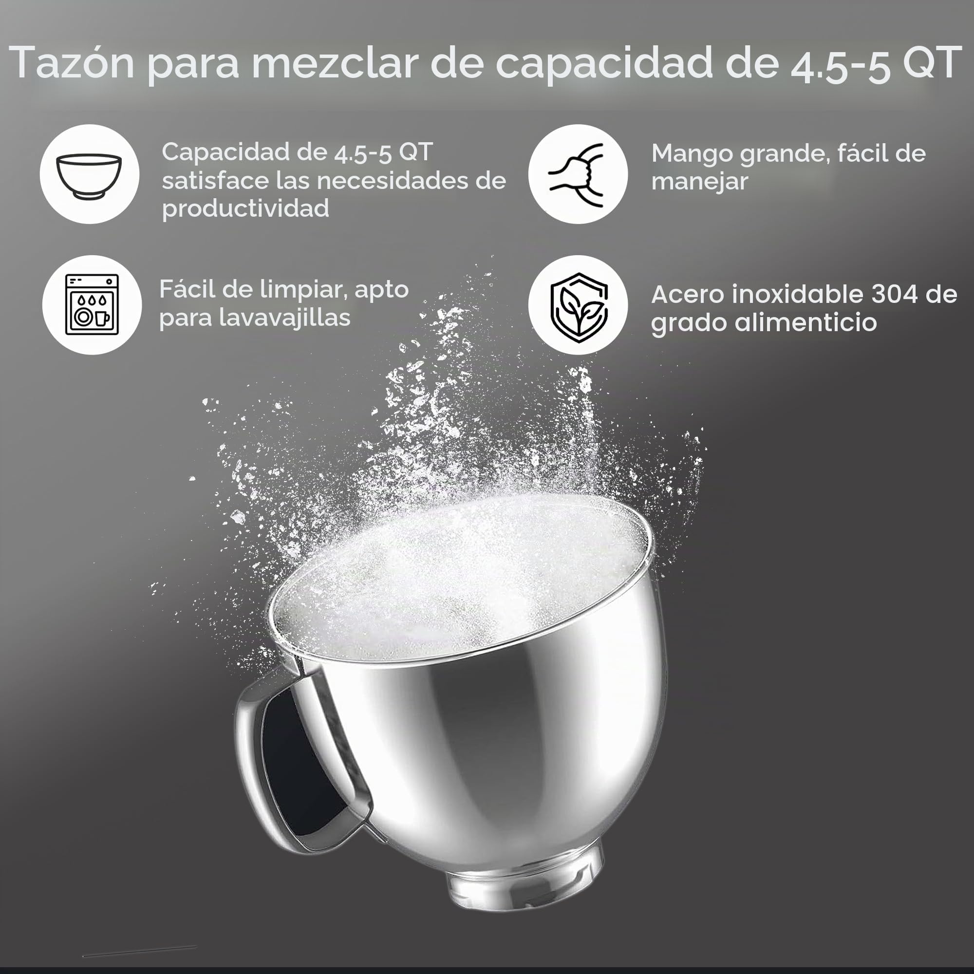 KITOART Cuenco mezclador de acero inoxidable para KitchenAid de 4.5 cuartos / 5 cuartos de galón, mezclador de acero inoxidable KSM150