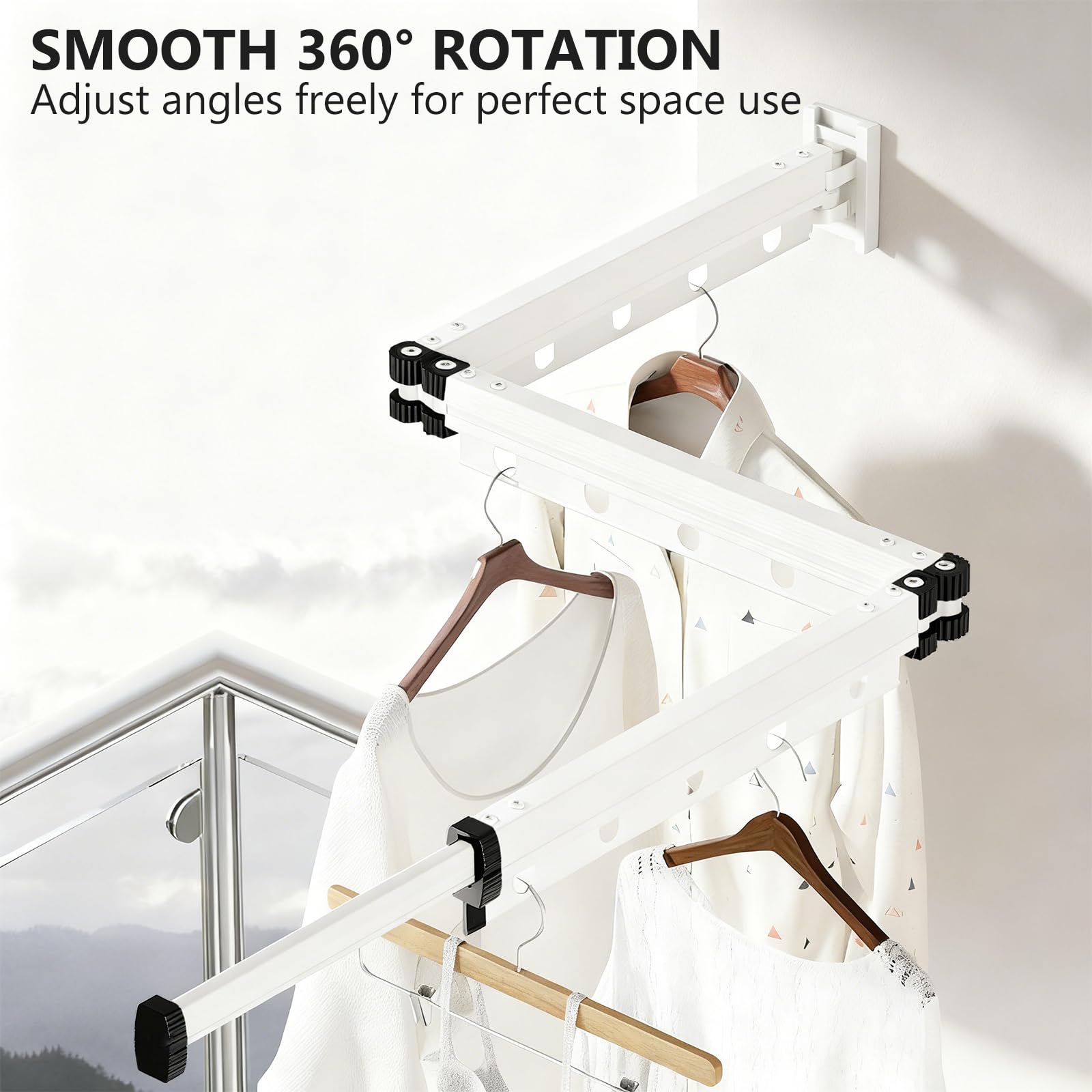 Longzhuo Séchoir à Linge Mural Pliable en 3 Parties, 125cm Étendoir à Linge Retractable Interieur, Tringle à Vêtements Extensible Peu pour Balcon, Buanderie, Salle de Bain, Caravane Extérieure(Blanc)