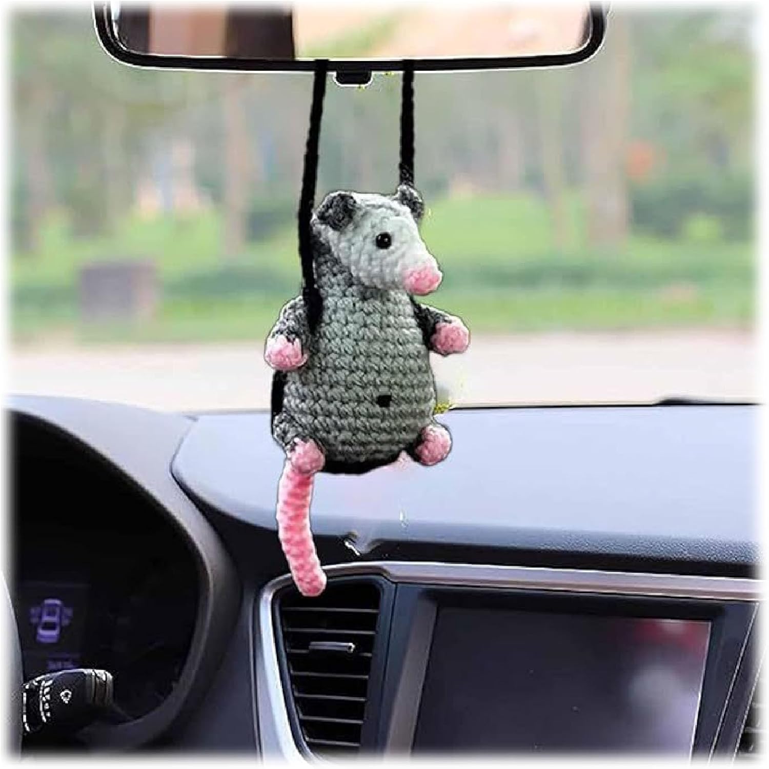 Handmade Knitted Possum Car Charm, Cute Opossum Rearview Mirror Decoration, for Opossum Lovers - Image 3