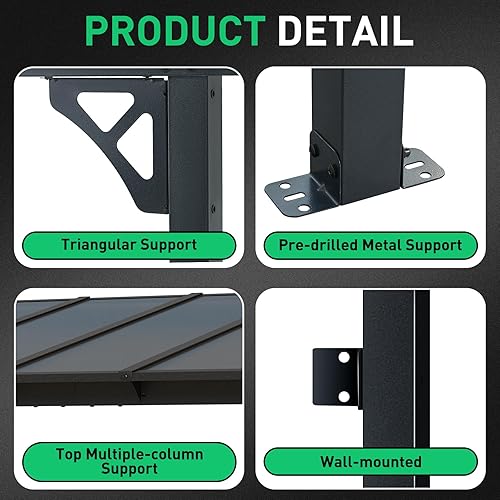 Miniatura 9 de Aoxun Pérgola de 8 x 5 pies para patio, cenador con techo inclinado, pérgola para parrilla grande montada en la pared, toldos resistentes