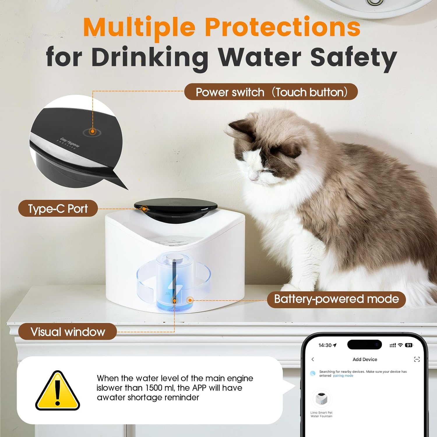 Wireless Cat Water Fountain with Smart App Monitoring, BPA-Free Ensure Safety, 2.5L/84oz Pet Water Fountain, Increase Water Intake, Ultra-Quiet Automatic Cats Dog Dispenser with Hydration Tracking