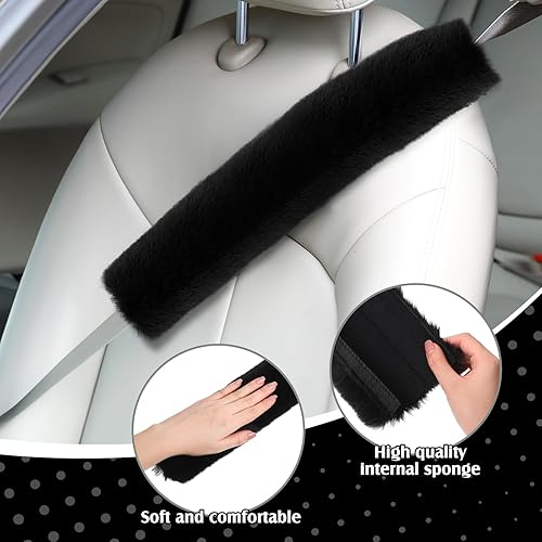 Miniatura 5 de Boao Paquete de 4 almohadillas para cinturón de seguridad de automóvil de piel de oveja sintética, protector para cinturón de seguridad suave, funda