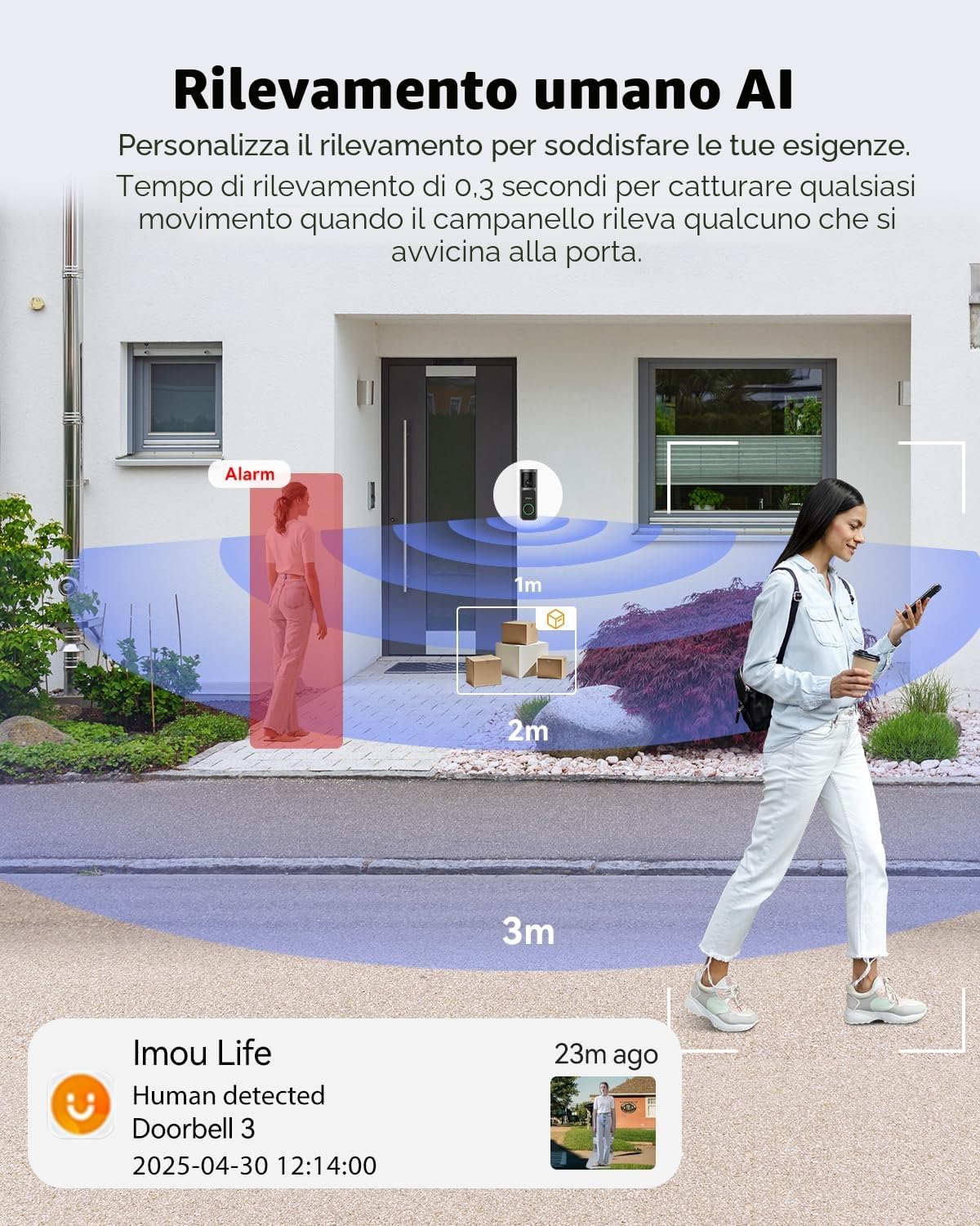 Imou 4MP Panoramic Doorbell DB3 KIT, Campanello Video 2K+ WiFi con Suoneria, Visione Notturna 4MP 5m, Rilevamento Pacchi AI Avviso App, Vista Panoramica dalla Testa ai Piedi, Audio Bidirezionale
