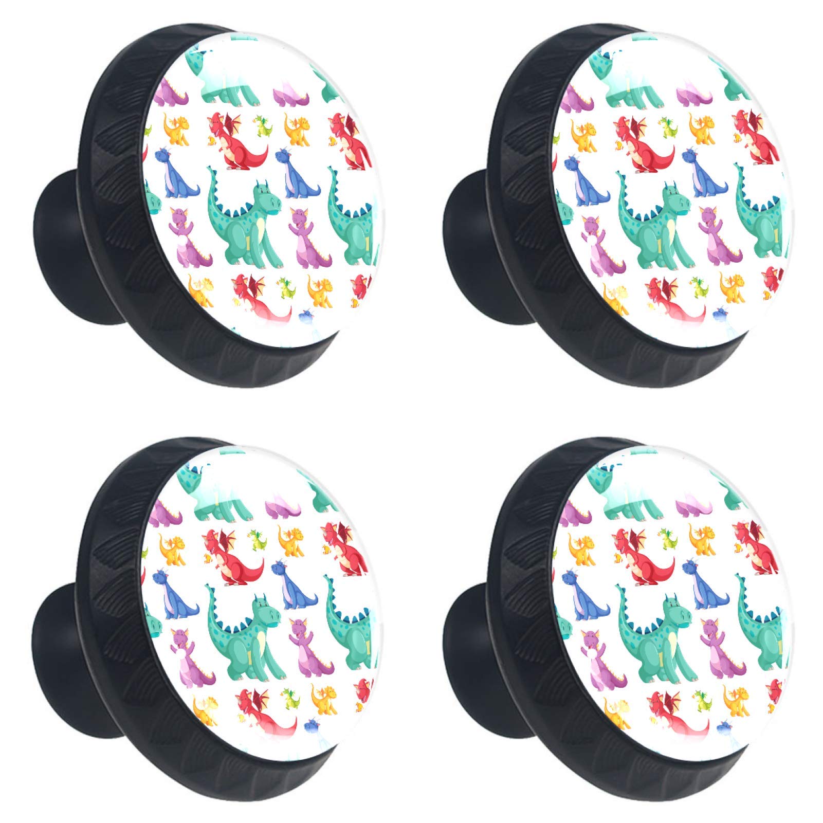Boutons de tiroir dinosaure colorés lot de 4 poignées en relief pour placard décoratif de maison