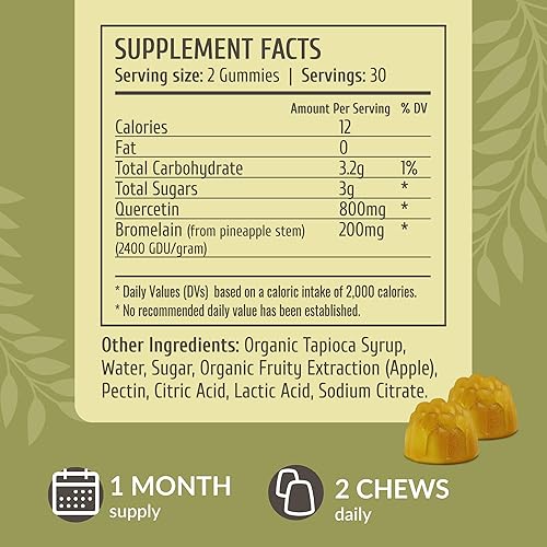 Miniatura 3 de HERBAMAMA Gomitas de quercetina con bromelina, suplemento de quercetina para función respiratoria, gomitas de quercetina que aumentan la inmunidad,