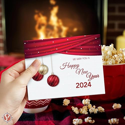 Miniatura 2 de Juego de tarjetas de feliz año nuevo 2024  Elegante bola roja de Navidad, Año Nuevo, saludos de vacaciones, invitaciones, anuncios, agradecimientos