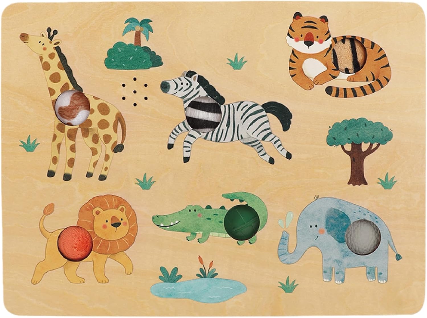 Freniland Press-to-Play Wild Animal Sound Puzzle for Toddlers, Wooden Safari Sound Board with Push Buttons, Montessori Learning Toy for 18M+