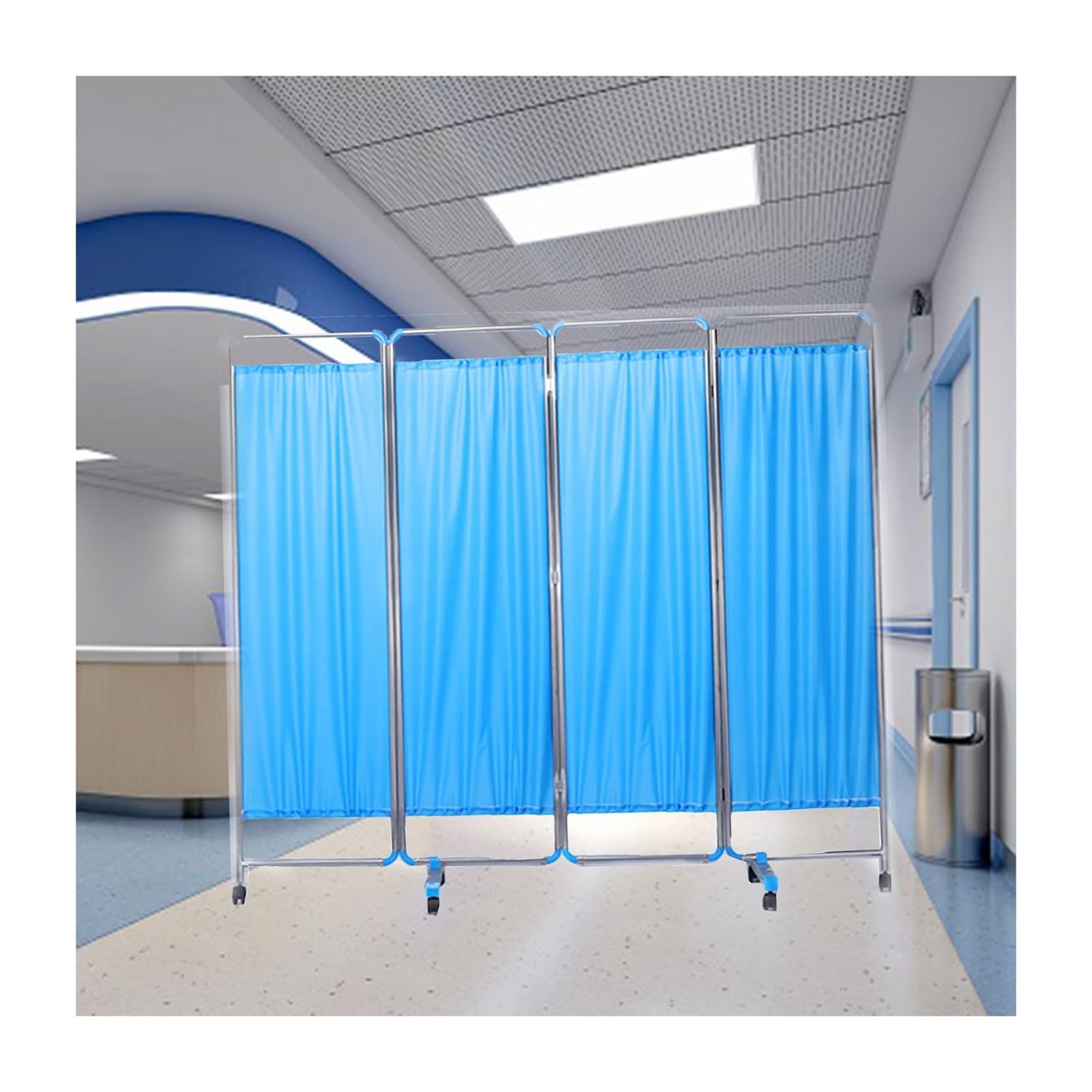 Paravent médical pour préserver l'intimité des patients avec écran pliant bleu 4 pans