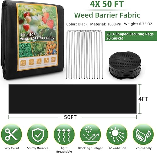 Miniatura 2 de 4 telas de barrera de malezas de 50 pies, tela de barrera de malezas resistente, tela de barrera de malezas para jardines, agricultura al aire