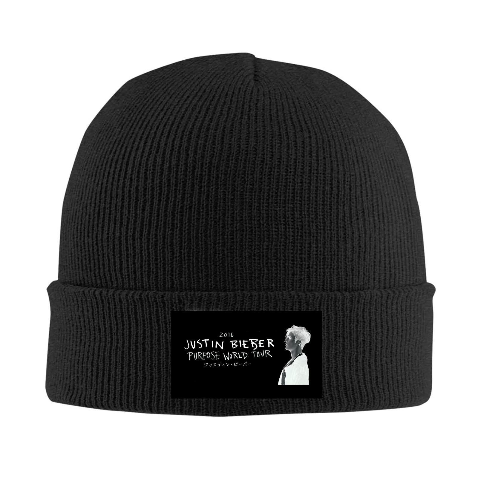 Kenwozi Men's Black Justin Bieber Purpose World Tour 2016 Custom Unisex Street Winter Warm Knit Beanie Hip Hop Cap Hat