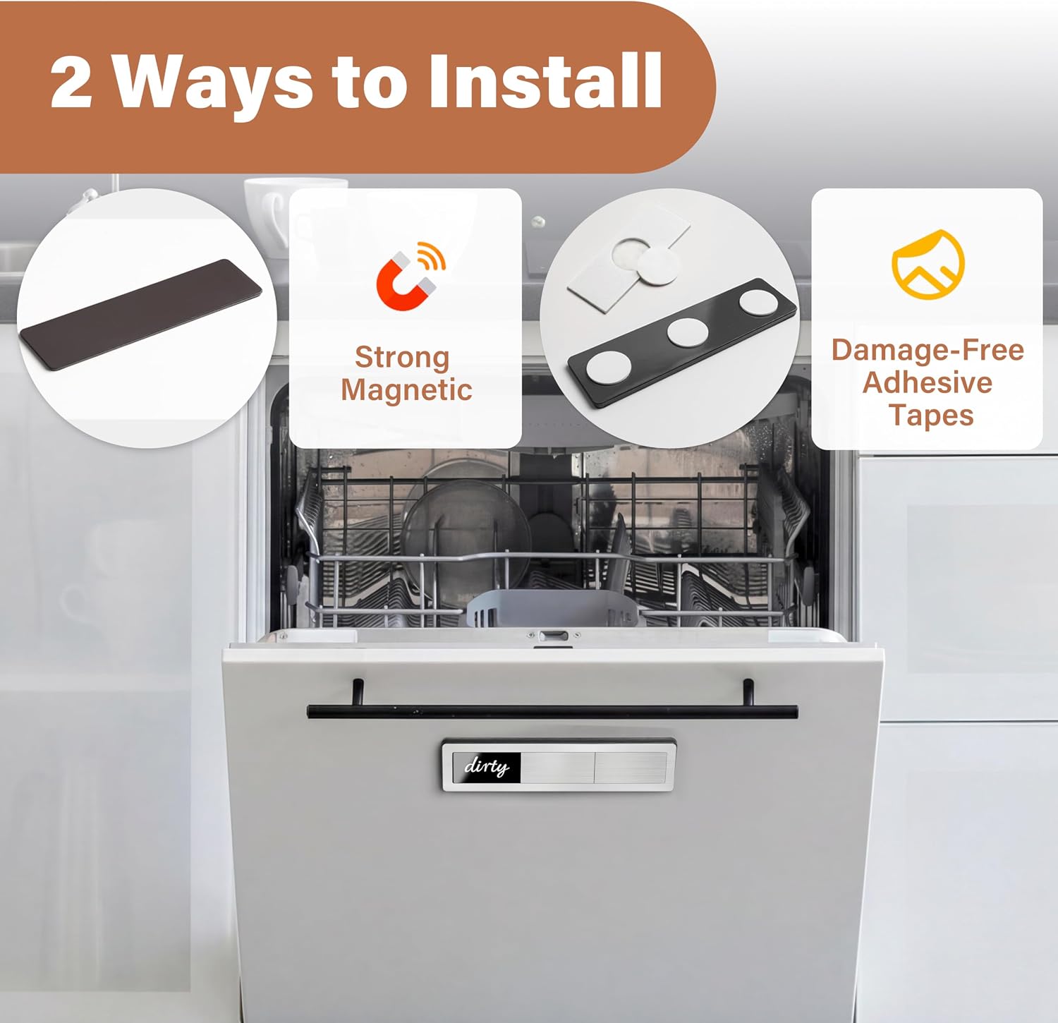 Clean Dirty Magnet for Dishwasher,Dishwasher Sign Clean Dirty Running Empty,Dishwasher Clean Dirty Sign Easy to Slide,No-Marking Adhesive Included,Stainless Steel Silver,4 Options image 5