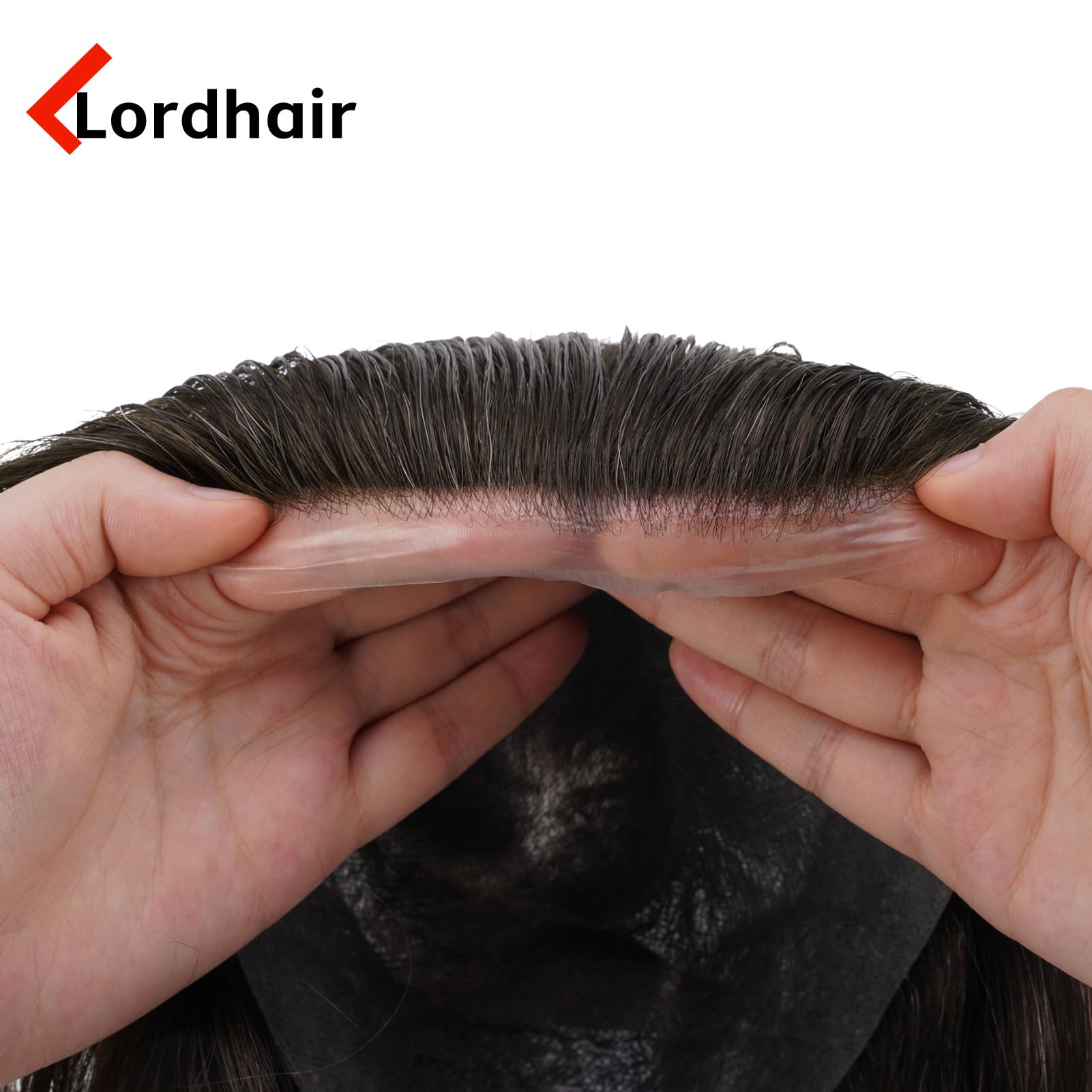 Lordhair Tupet peruka męska z prawdziwych włosów, 0,08 mm, cienka skóra, rozmiar podstawowy, 20 x 25 cm, lekki system wymiany włosów średniej gęstości