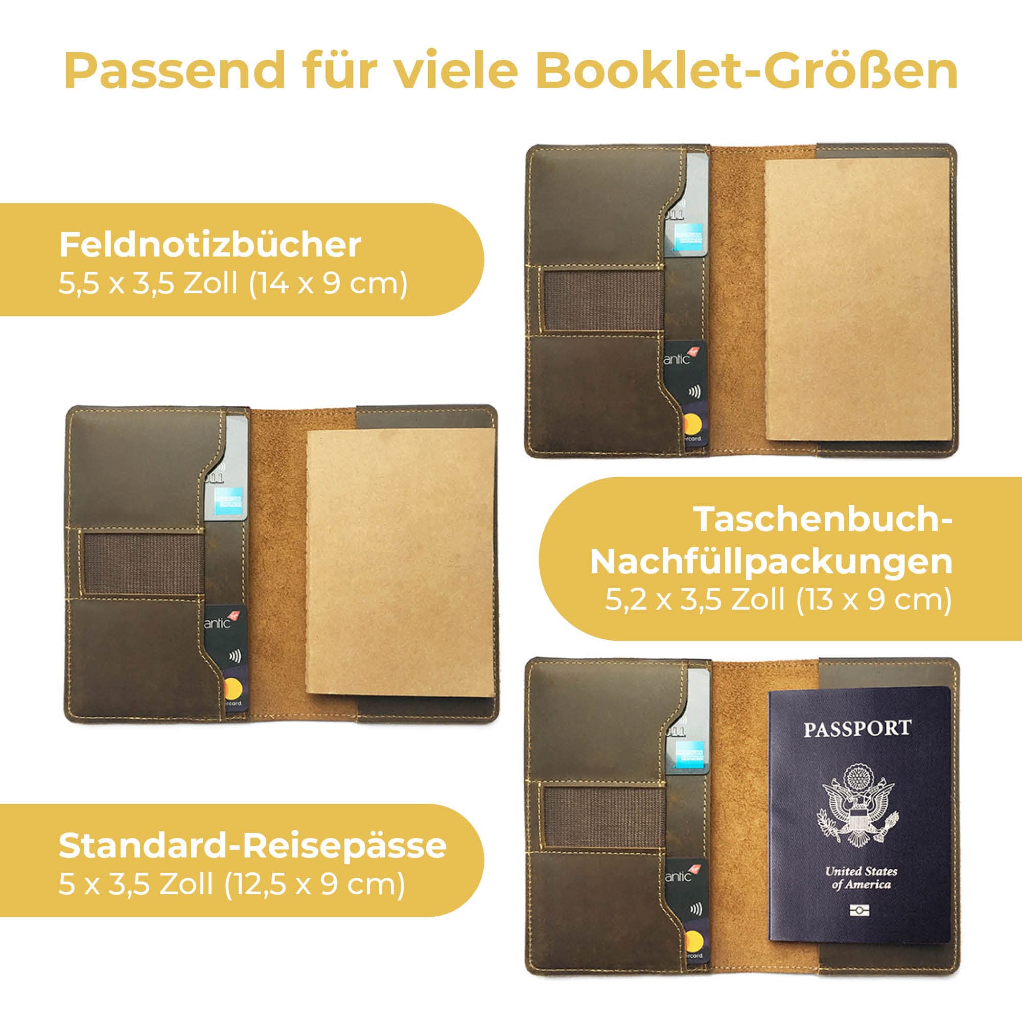 Sovereign-Gear Lederbezug für Moleskine Cahier Notebook 8,9 x 14 cm. Handgefertigte Vintage Ledertasche für Papiertaschen-Feldnotizbuch und Kleine Notizblöcke. Lederbezug, Papierheft + Stift