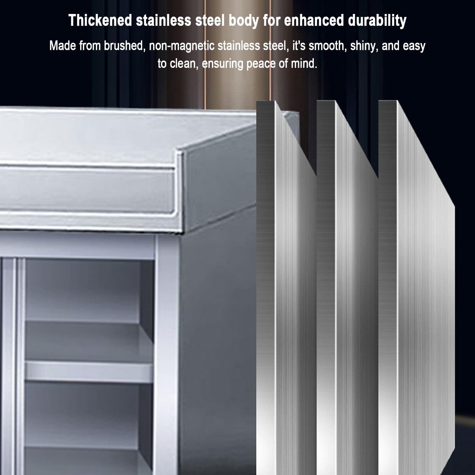 Mesa de preparación de acero inoxidable de varios niveles, mesa de trabajo comercial con puertas correderas y armarios de almacenamiento, diseño resistente, capacidad de 1240 libras, ideal para cocina