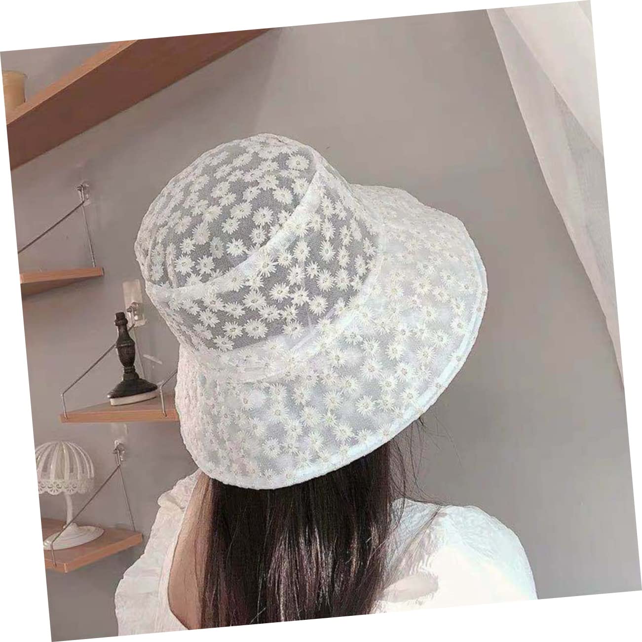 FOMIYES Cappello da Pescatore in Pizzo Ricamato Cappello in Pizzo Cappello da Pescatore per Donna Cappelli da Esterno Protezione UV Cappello da Sole Cappelli da Sole per Donna