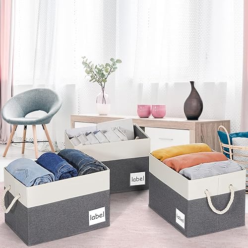 Miniatura 7 de ASXSONN Contenedores de almacenamiento extra grandes cestas de almacenamiento plegables para estantes contenedores de almacenamiento de armario con