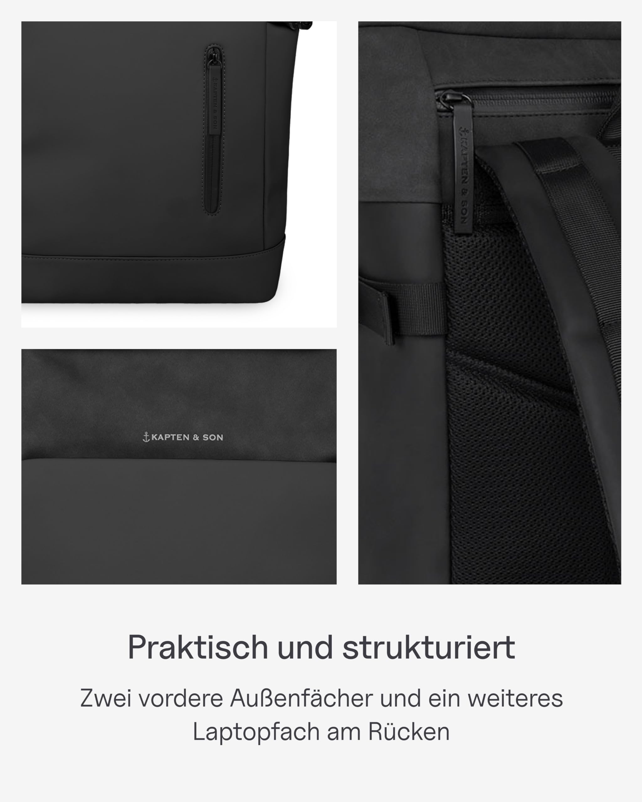 Kapten & Son Rucksack Aarhus 14 L | Rucksack Damen & Herren | Rolltop Rucksack mit 14" Laptopfach | Backpack ideal für Reisen, City, Uni, Arbeit | wasserabweisend