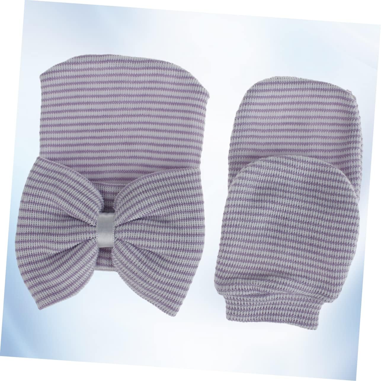 Baby Knit Cap and Glove Set Big Bowknot for Girls White