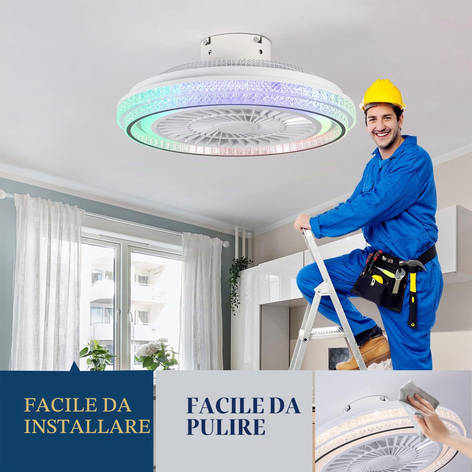 Alexa RGB Lampadario Con Pale Ventilatore E Altoparlante Musicale Bluetooth Bambini Lampada A Led Con Ventilatore Da Soffitto Con Luce E Telecomando 6 Velocità Per Cameretta Soggiorno Festa