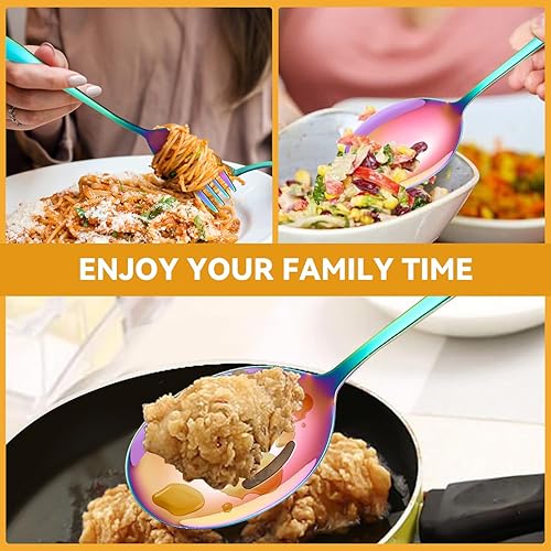 Miniatura 30 de Juego de utensilios de servir dorados para fiestas, cucharas grandes de metal de acero inoxidable, cucharas ranuradas, tenedores, pinzas, cucharas