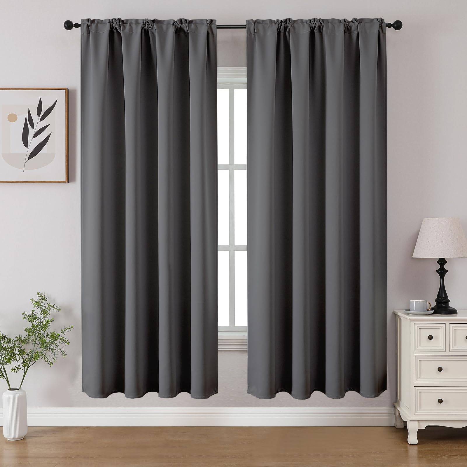 CUCRAF Blackout Curtains Room Darkening Window Curtain Panels, Rod Pocket Thermal Insulated Solid Drapes for Bedroom Living Room, Set of 2 Panels. 52 x 63 inch, Light Grey