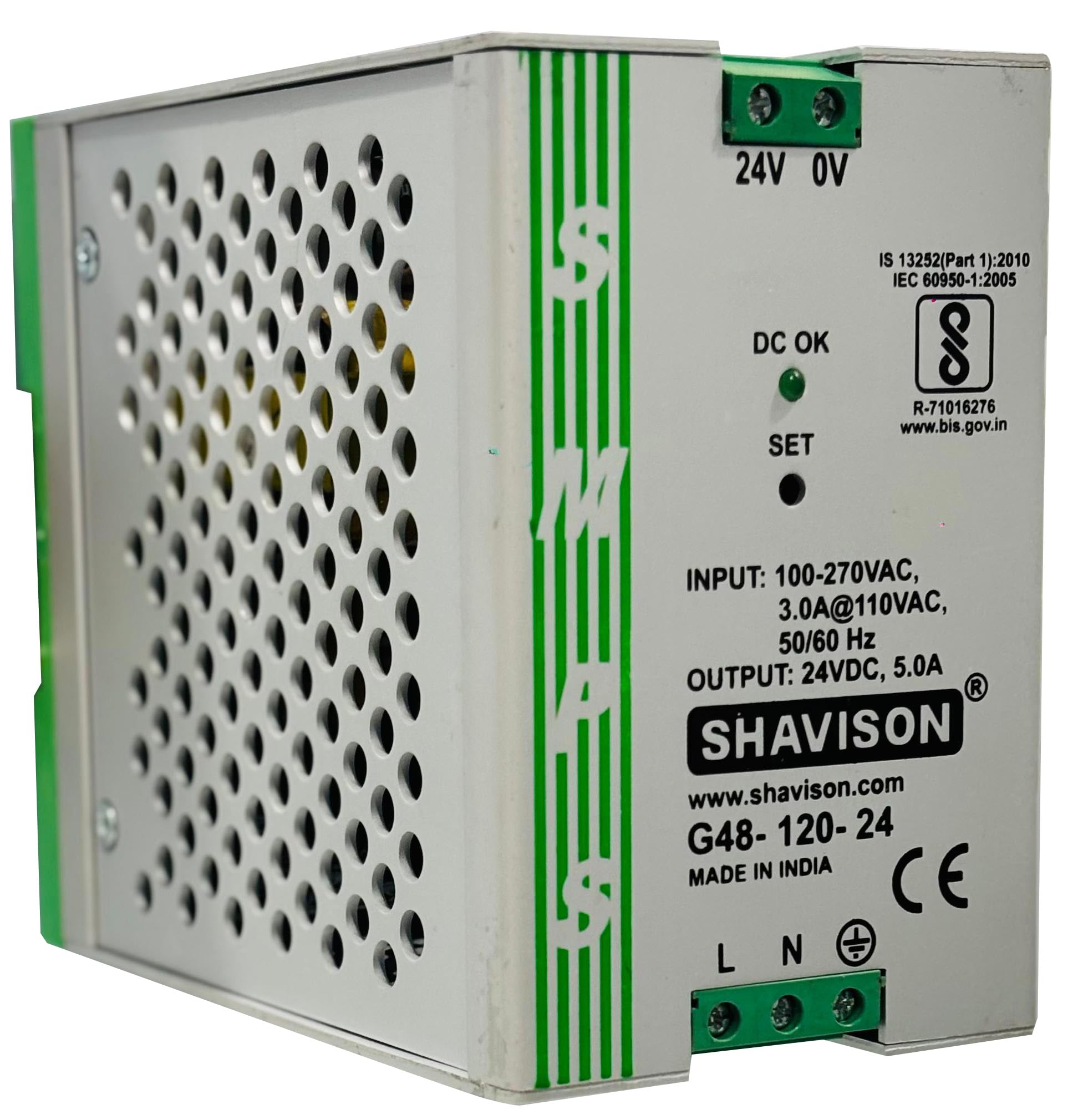 Shavison SMPS G48-120-24, CE & BIS Certified, Industrial Grade, Universal I/P : 100~270VAC, O/P: 24VDC, 5A, DIN Rail Mount-picture-15