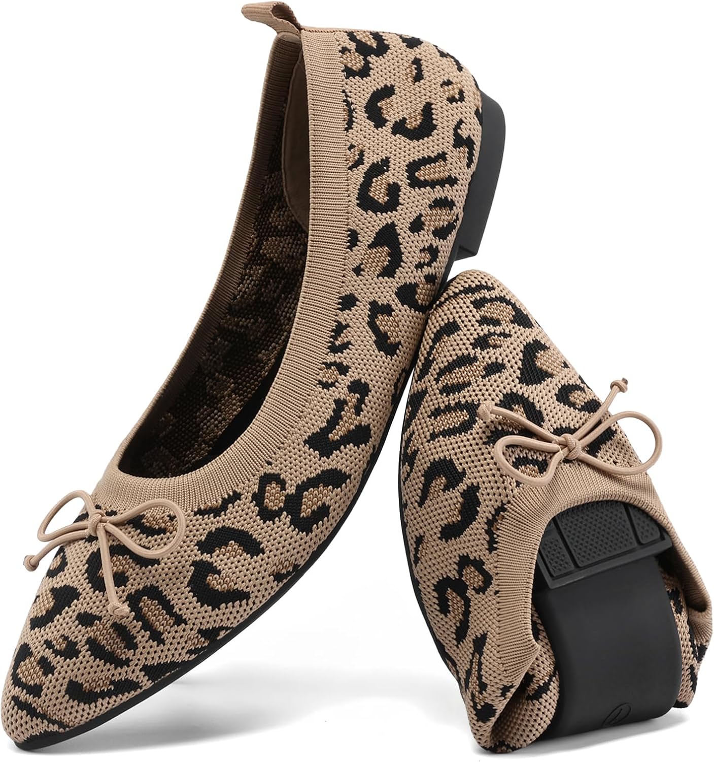 DREAM PAIRS Women's Ballet Knit Flats Foldable Pointed Toe Comfortable Dressy Flat Shoes with Bow-Knot Casual Business Work Office