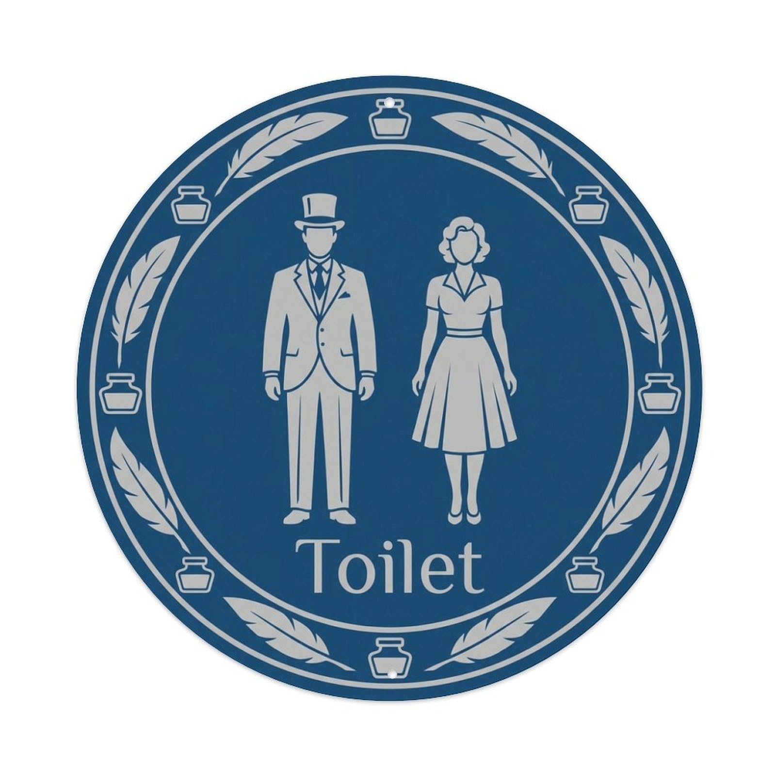 Olhnbad Style Blue Silver Quill Restroom Notice Toilet Metal Tin Sign
