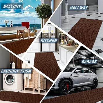 LITA Customized Size Hallway Runner Rug with Rubber Backing, Backed Non-Slip Waterproof, Washable Outdoor Indoor Carpet for Floor, Entryway, Kitchen, Laundry, Balcony, Garage, Brown Triangle, 2' x 10'