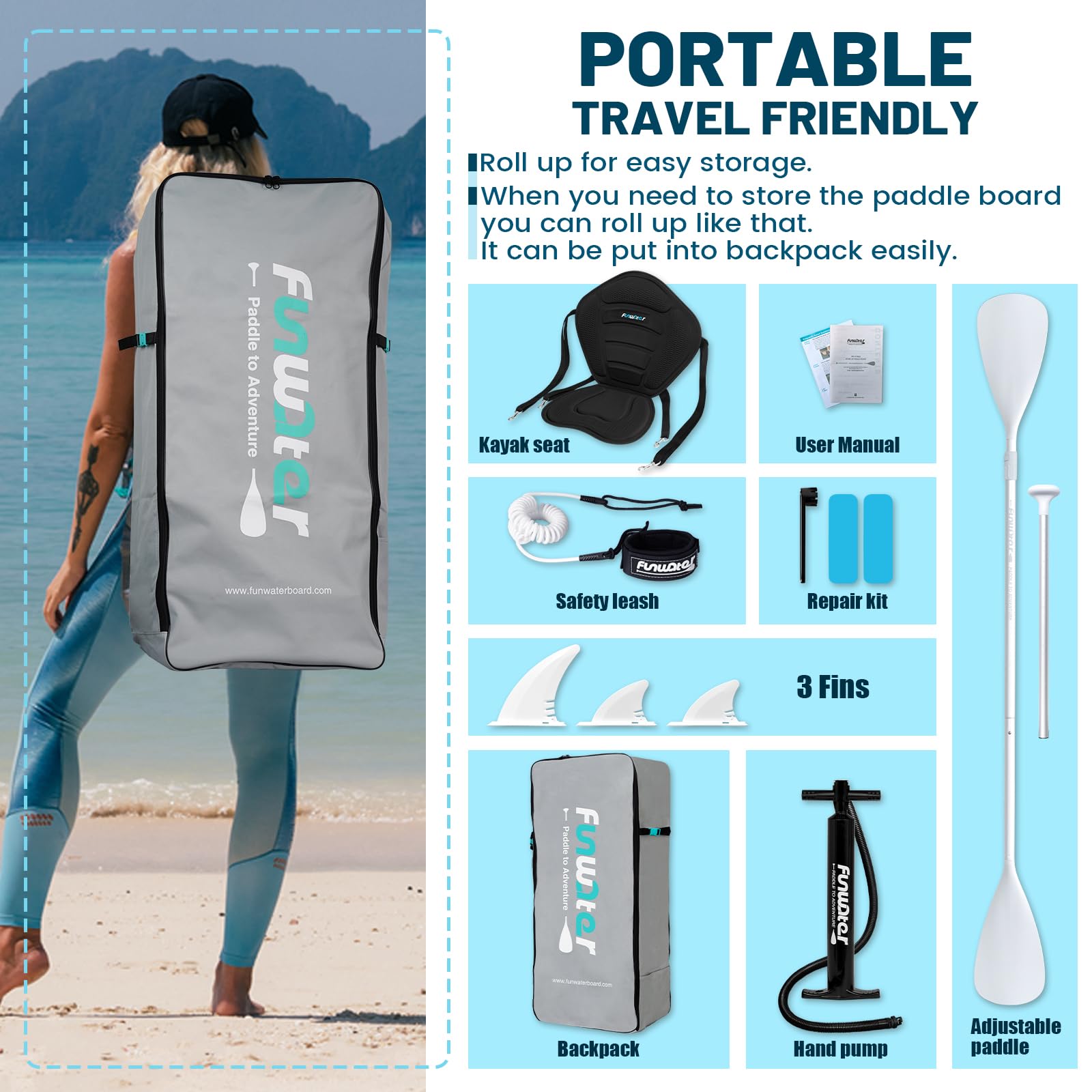 FunWater Planche Sup Gonflable 2 Personnes Famille Débutants Set Complet Soudure Thermique Durable & Sécurisé