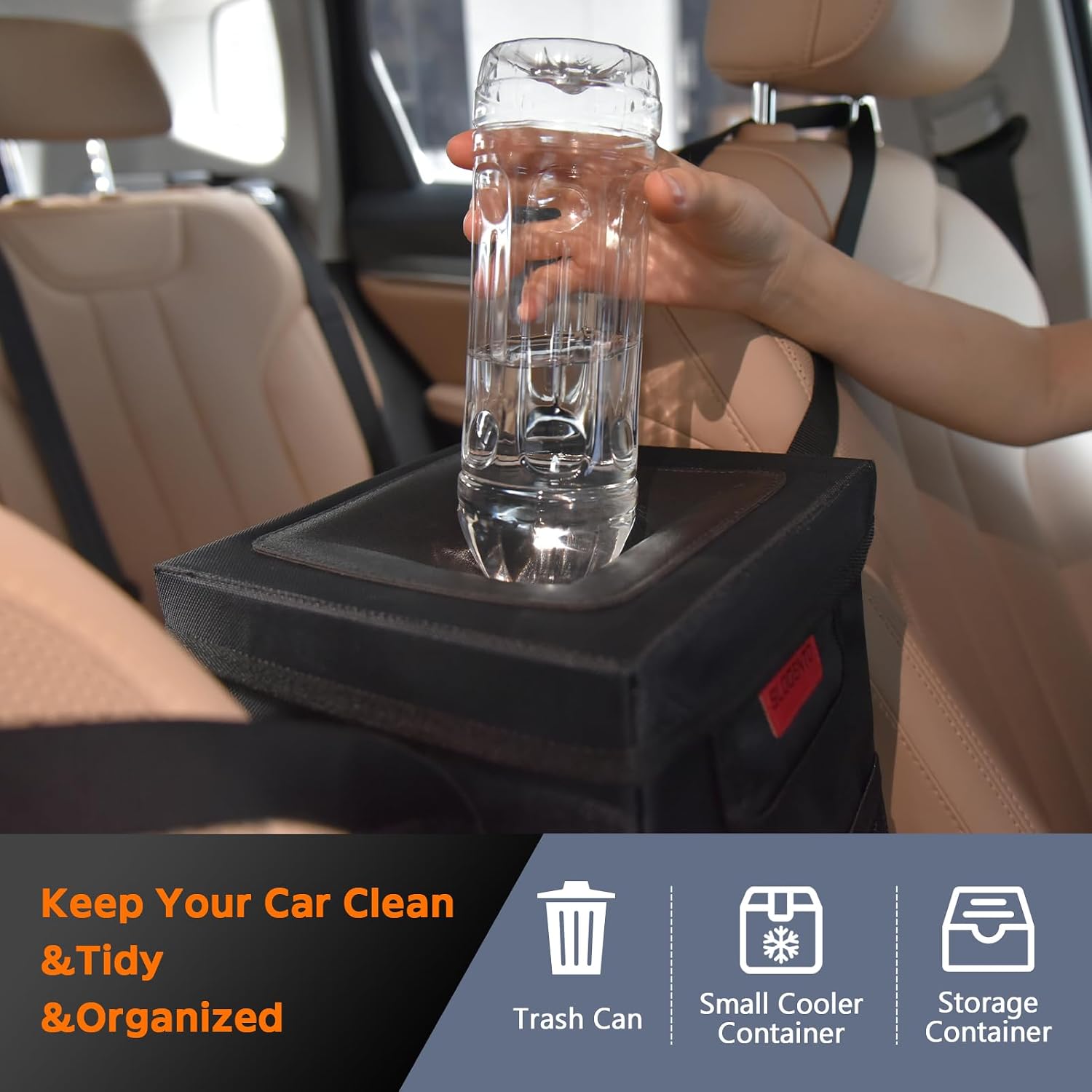 Leakproof Car Trash Can with Lid - 1.8 Gallon Soft Silicone Garbage Bin Hanging Fit for Entral Console/Front Seat Car, Sedan, SUVs, MPVs & Truck - Easy to Clean Vehicle Trash Can