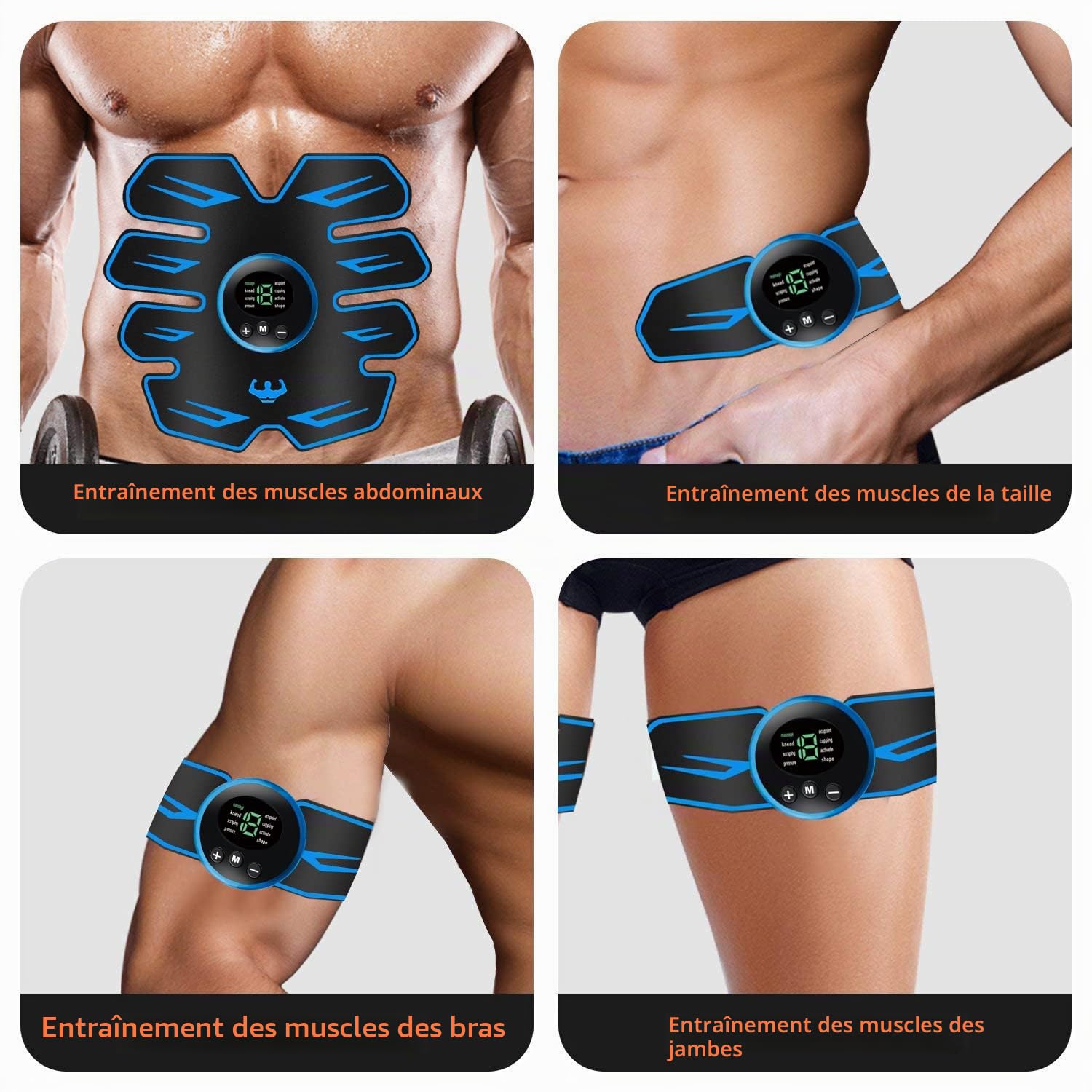 EMS Abdominale Electrostimulation,8 Modes et 19 Intensités,Rechargeable par USB,EMS Stimulateur Appareil LCD Display,pour Abdos/Bras/Jambes/Fesses,Homme Femme
