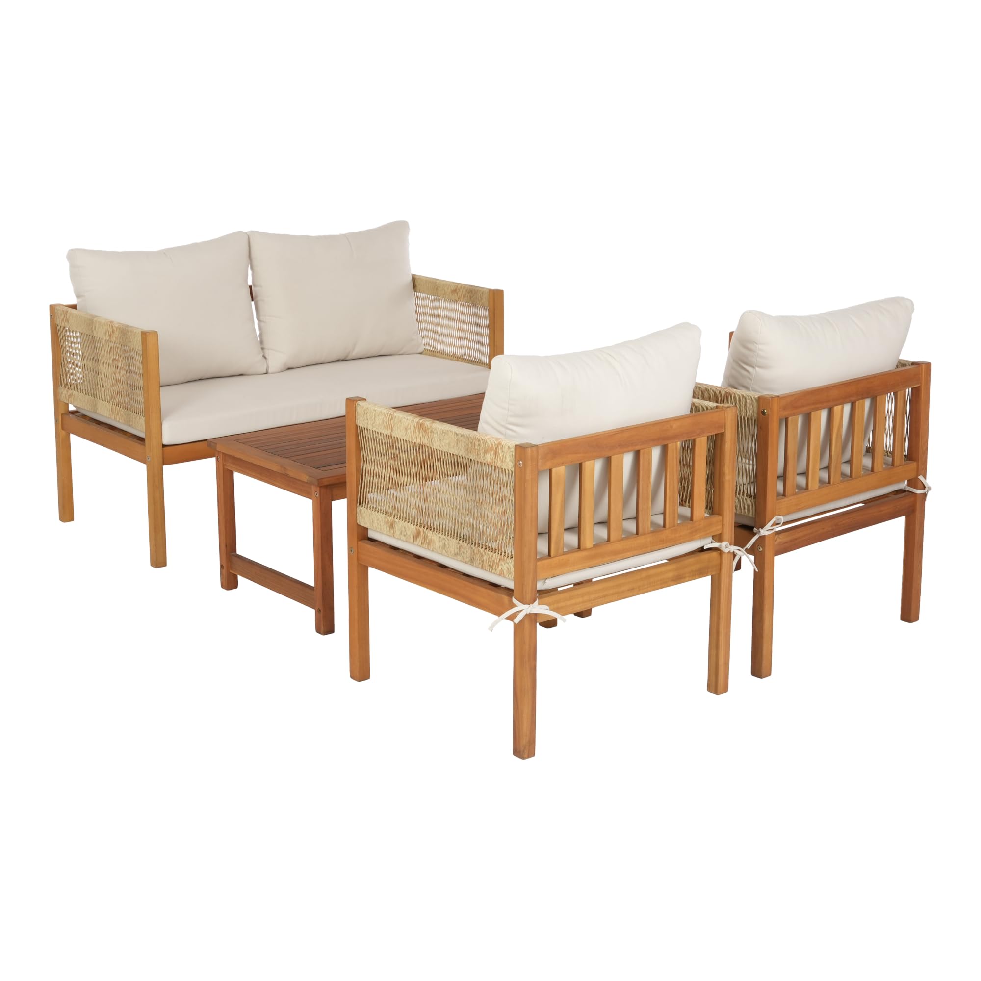 casa.pro Set Salottino per Uso Esterno Mobili da Giardino Patio Terrazza Set Composto di Tavolo Divano e 2 Poltrone Arredo in Legno di Acacia