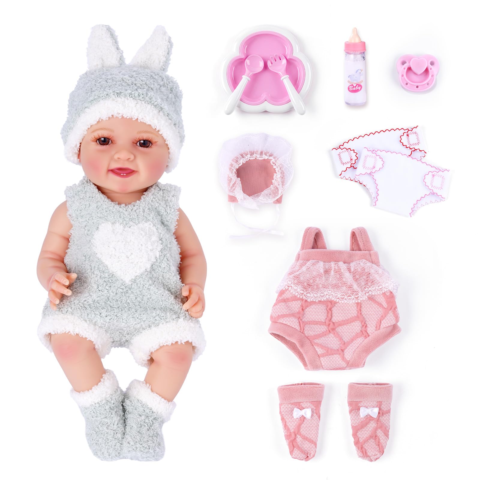 BABESIDE Baby Doll Girl Mia 12 Inch With Feeding Accessories Set and Two Replaceable Clothes Babies Dolls Toy for Boys & Girls Aged 3 Years +