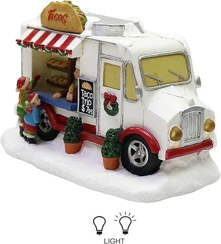 Miniatura 3 de MOMENTS IN TIME Camión de comida de Christmas Village Vendedor ambulante con luces LED, funciona con pilas (no incluidas) (Taco)