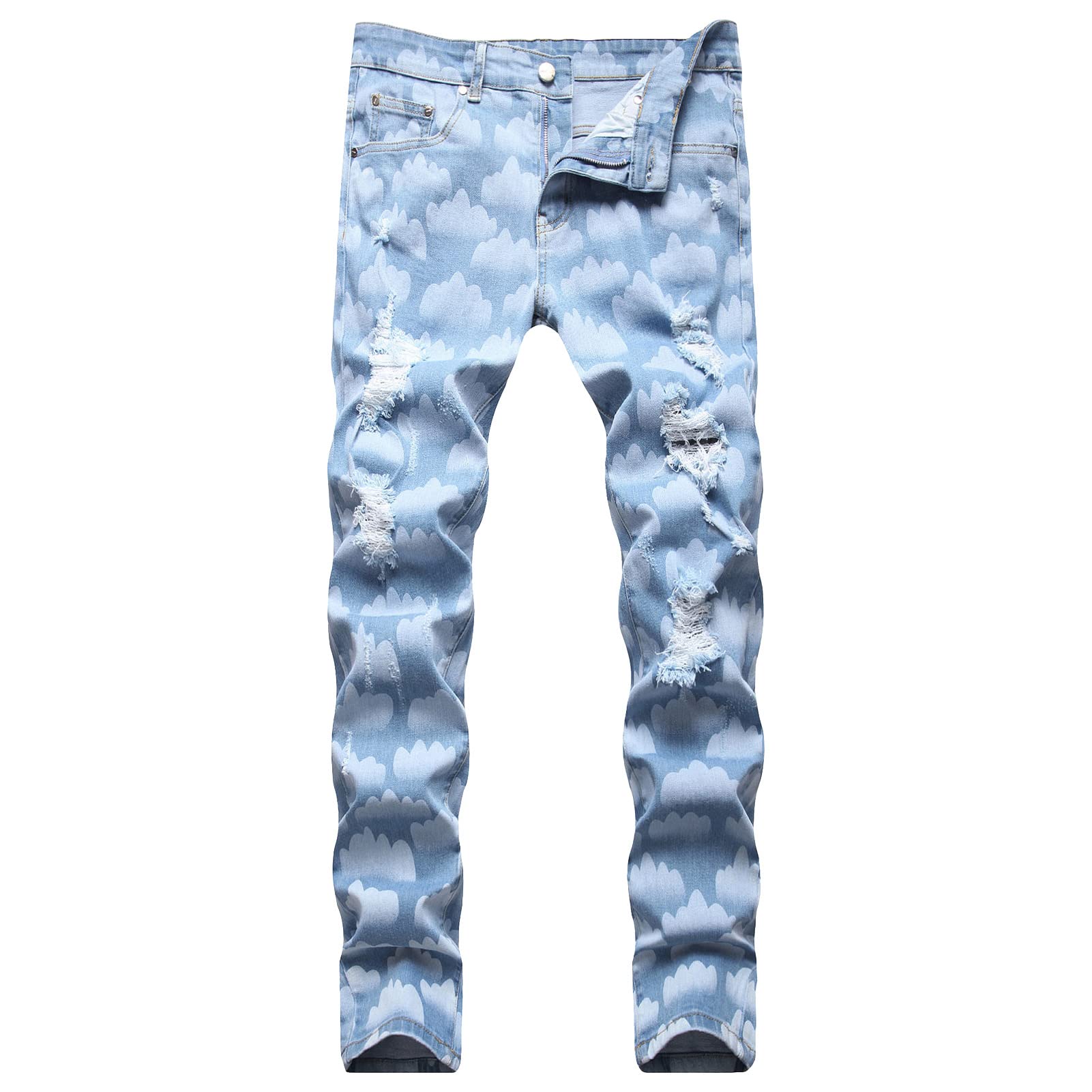 Maiyifu-GJ Men's Stretch Printed Ripped Jeans Distressed Skinny Washed Denim Pants Tie Dye Slim Fit Hip Hop Jean Trousers (Blue 2,33)