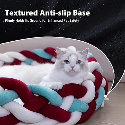 Miniatura 7 de Maihandasi - Linda cesta redonda de algodón de punto bohemio para gatos, nido cálido para gatos, gatitos, cachorros y perros pequeños, cama suave y