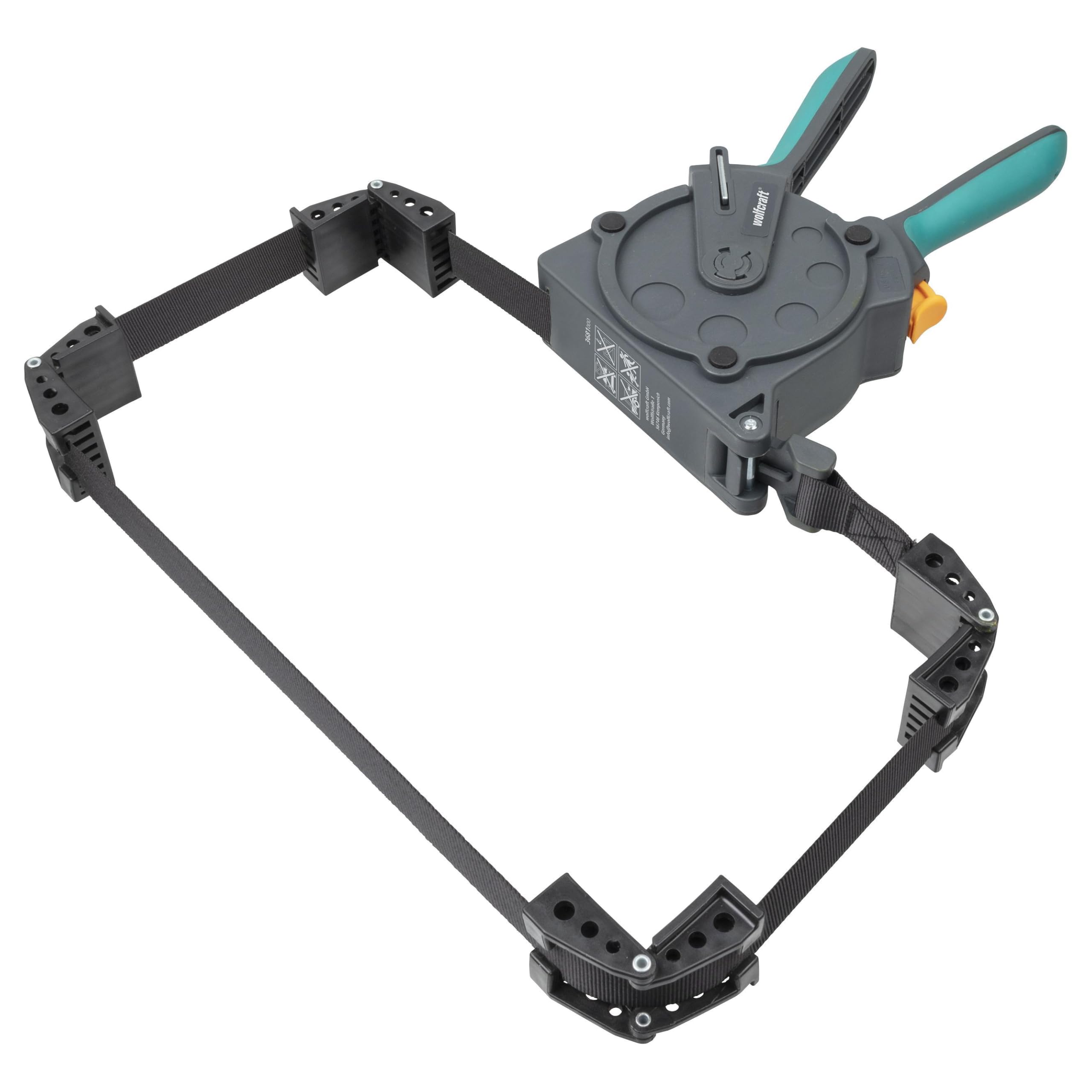 Wolfcraft Strap Clamp - One-Hand Frame Clamp for Rectangular Workpieces, Ratchet Belt Clamping with Elastic Jaws for Picture Frames & Woodworking - 3681000