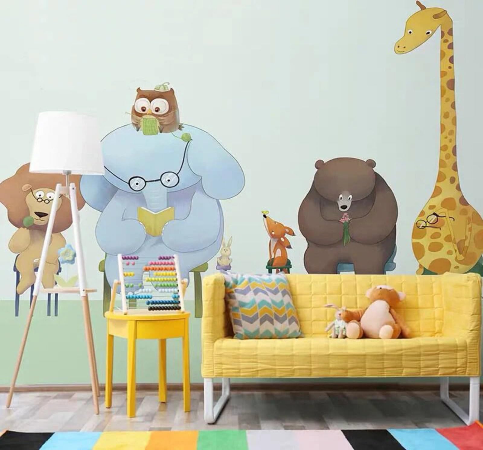 Wallpaper-3D-Xlm 250Cm×170Cm(B×H) Fresh Cute Cartoon Giraffe Animals 3D Wallpaper Easy Install Feature Office Living Room Sofa Bedroom Tv Background Wall Decoration-250Cm×170Cm