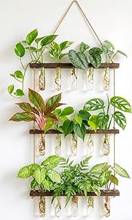Unijoy Glass Hanging Plant Propagation Station - 3-Tier Wall Planter with Hydroponic Tube Vases - Stylish Indoor Terrarium for Tiny Home Office Decor & Ideal Gift for Plant Lovers (Brown, Large)