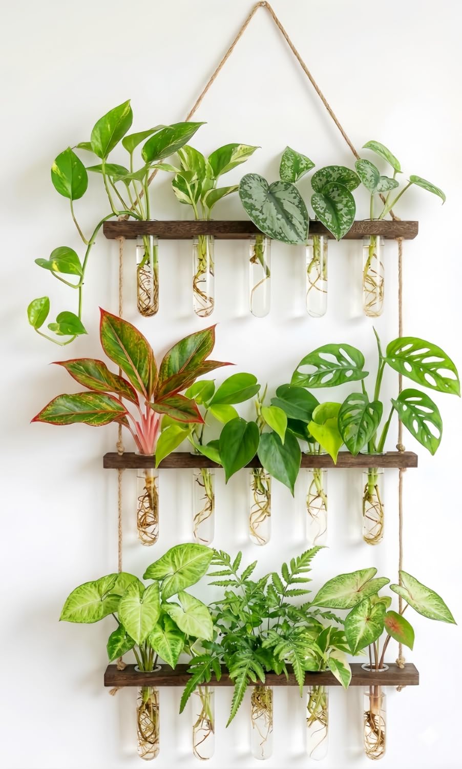 Unijoy Glass Hanging Plant Propagation Station - 3-Tier Wall Planter with Hydroponic Tube Vases - Stylish Indoor Terrarium for Tiny Home Office Decor