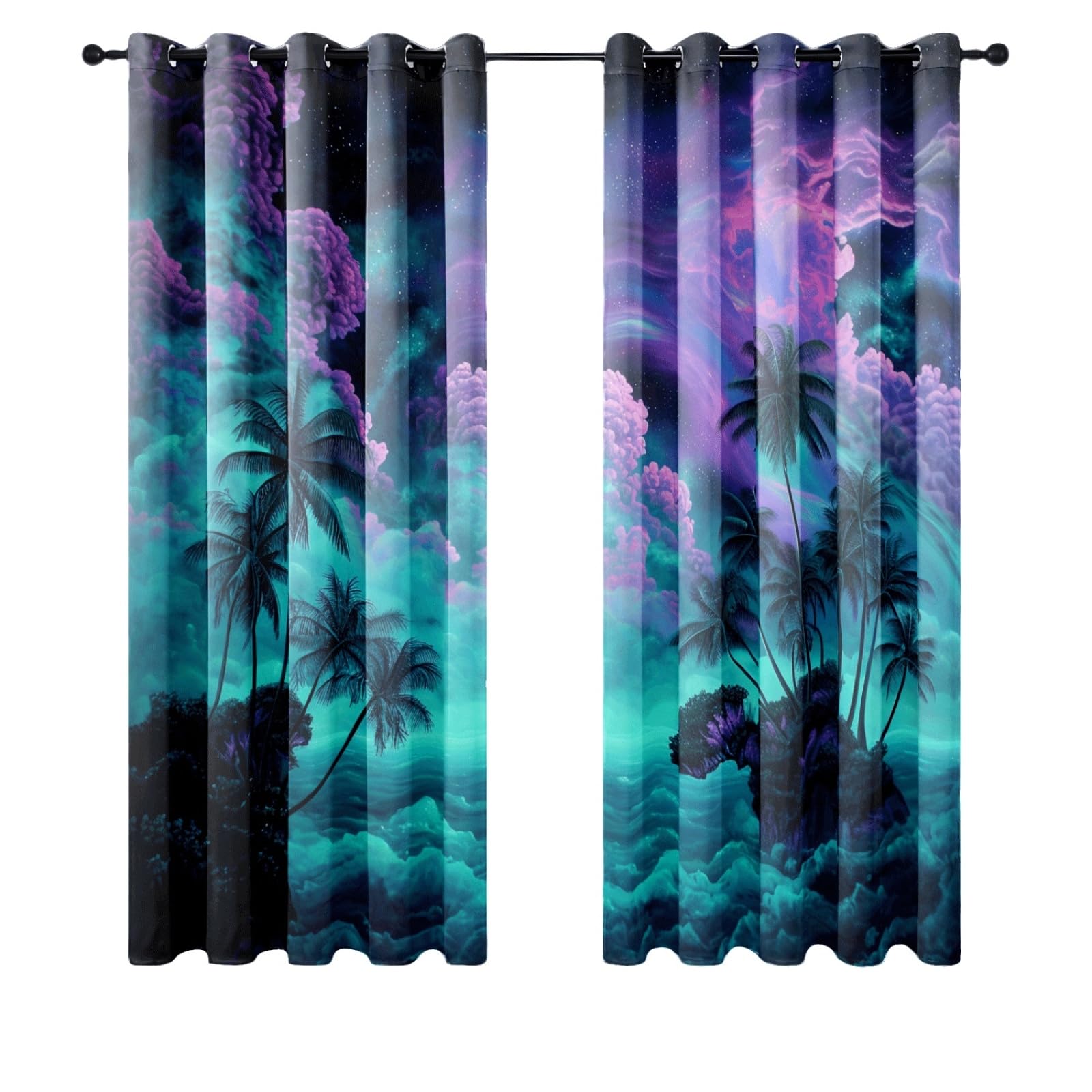 Curtain Schwarz Grün Lila Gardinen Blackout Curtain Polyester Vorhang mit Ösen Waschbar Vorhänge Living Room Verdunklungsvorhänge Schlafzimmer Gardienen Vorhang Blickdicht 2x85x200cm