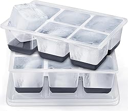 Silicone Ice Cube Tray Large with Lid, 6 cm Large Ice Cube Tray, Safe, BPA Free and Easy to Remove, Giant Transparent Ice Cube Trays, XXL Cube Ice Cube Tray