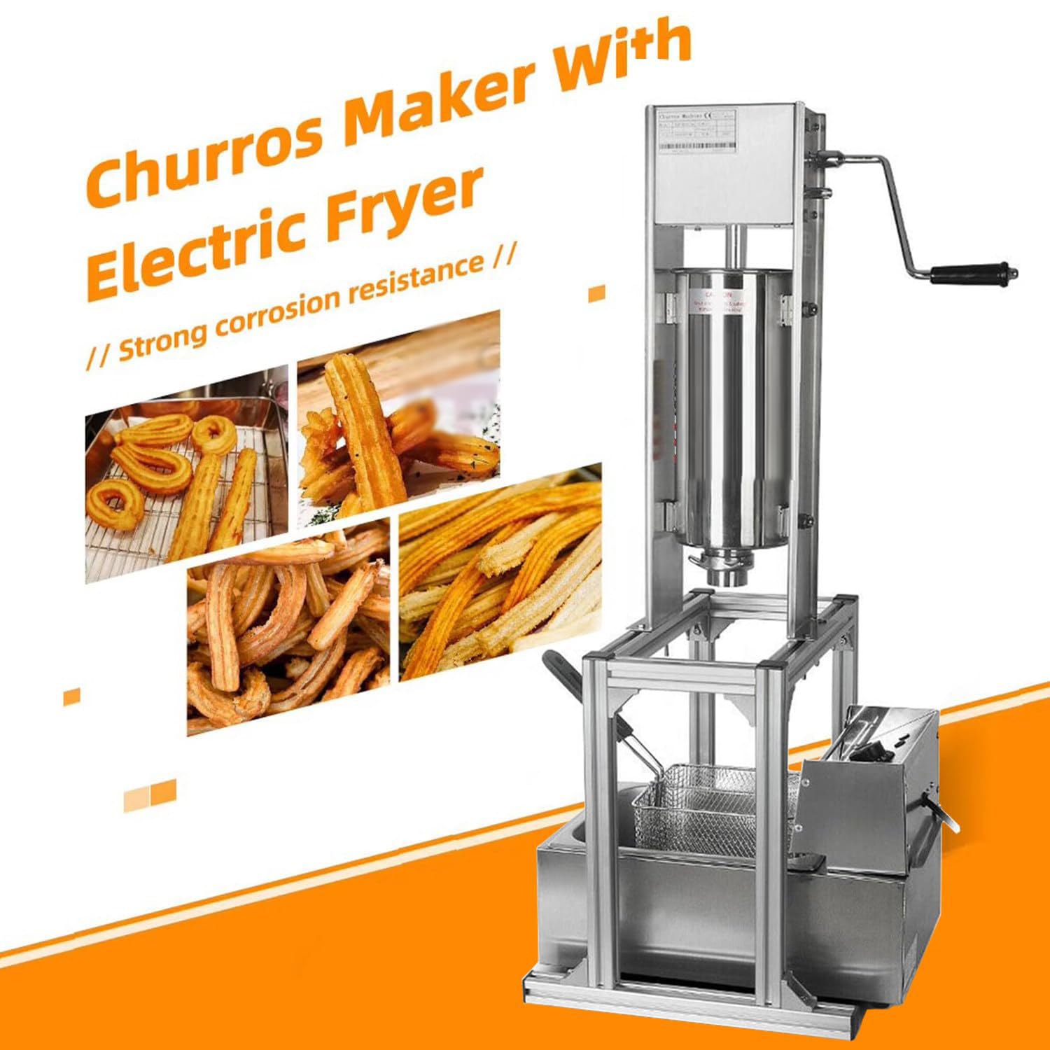 Machine à Churros Manuelle de 5 L, Machine Verticale à Beignets espagnols avec friteuse de 6 L, remplisseuse de Beignets en Acier Inoxydable pour Usage Commercial ou Domestique.