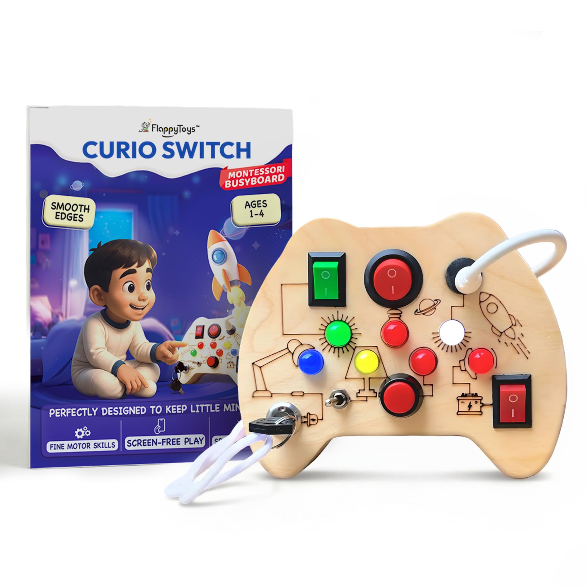 Curio Switch Busy Board - Toddler Learning Toys -1 Curio Switch Busy Board - Toddler Learning Toys -1