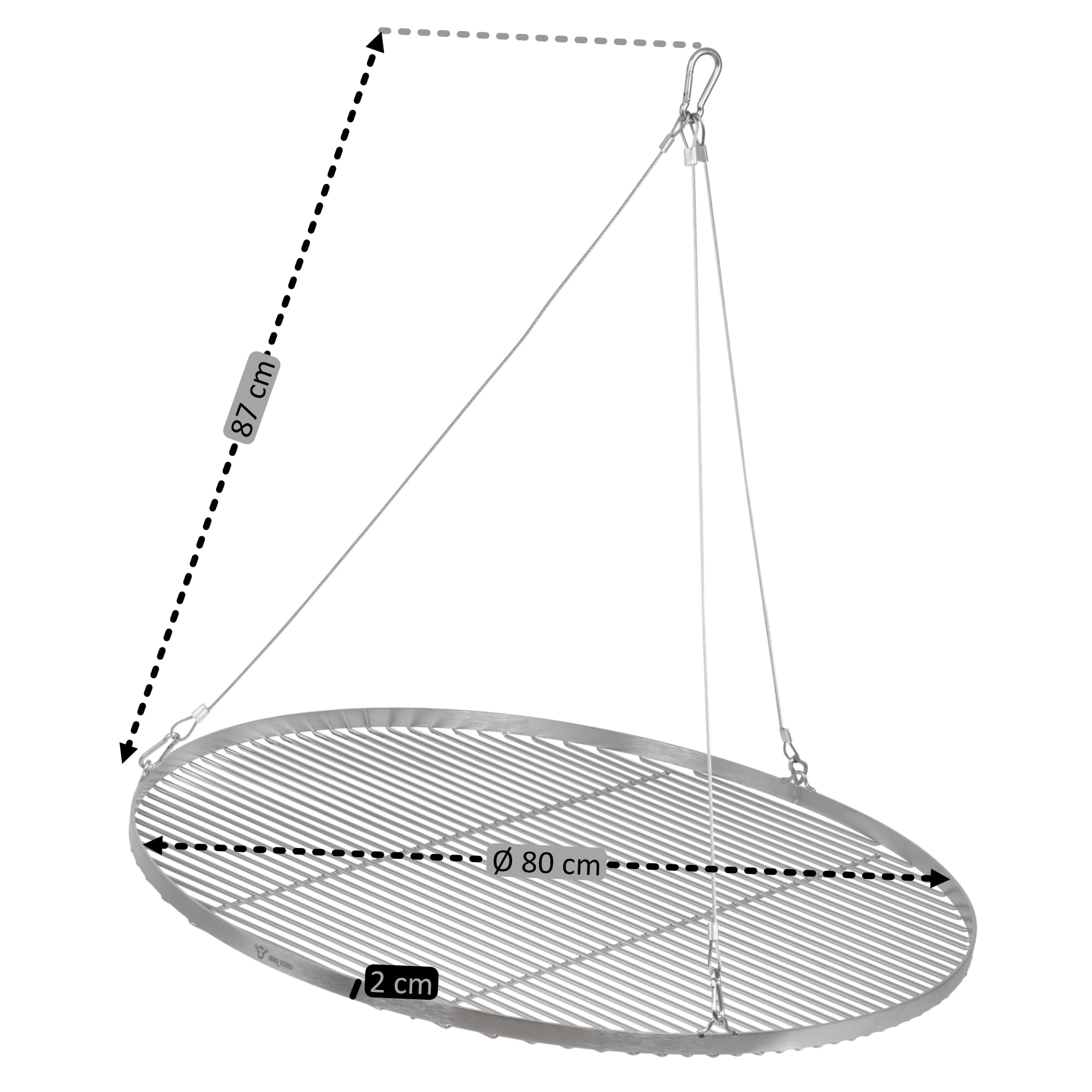 BBQ-Toro Okrągły ruszt ze stali nierdzewnej | Ø 80 cm | Wiszący ruszt z zawieszeniem na linie | Ruszt do grilla trójnogiego | Ruszt ogrodowy, akcesoria grillowe
