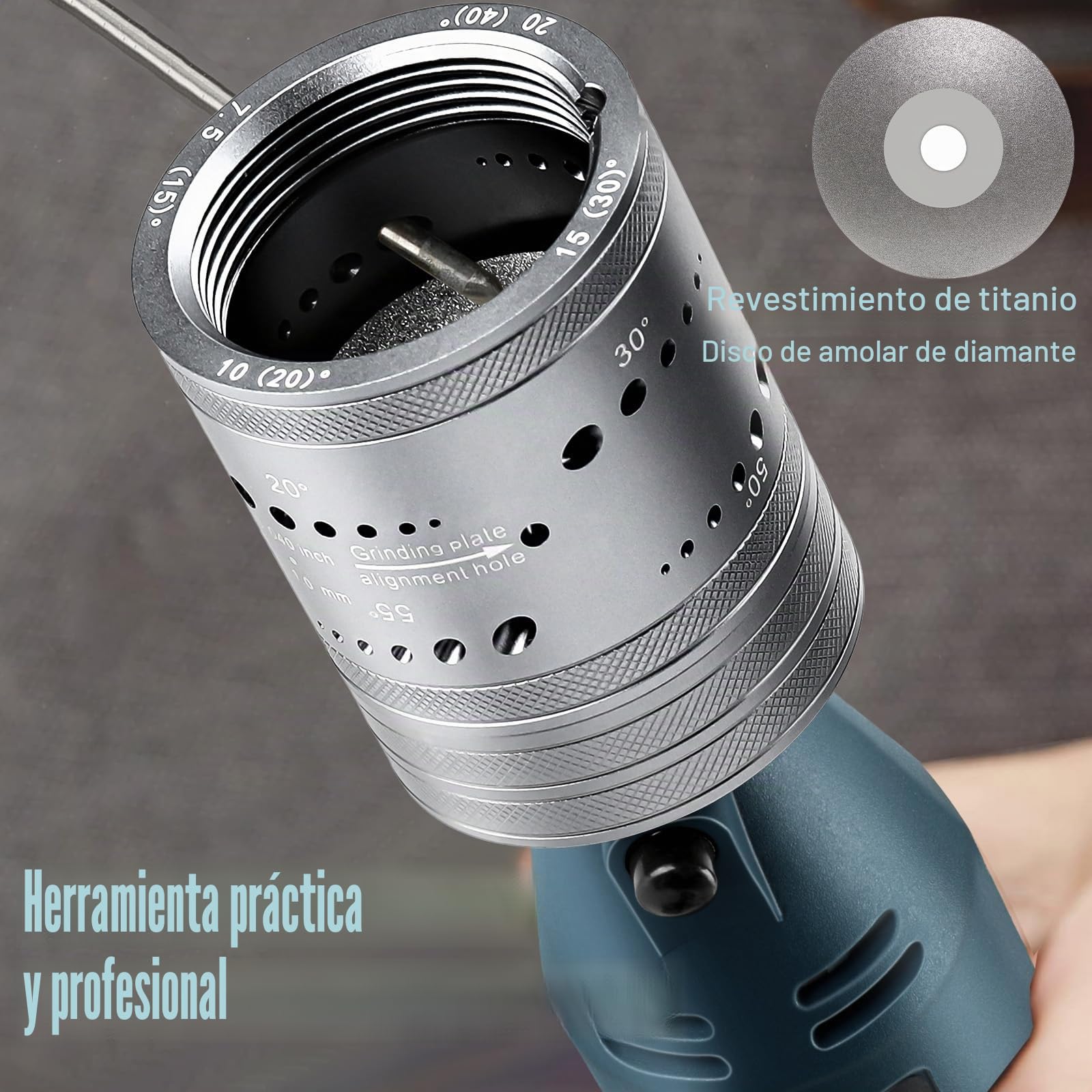 Afilador de electrodos de tungsteno para soldadura TIG, 6 tamaños, 8 ángulos, electrodos de tungsteno, cabezal de molienda versátil, multiángulo, accesorios de soldadura TIG con ranura de separación