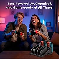 Vista 8 de Cargador de controlador de interruptor para Nintendo Switch 2 y 1 y OLED, base de carga rápida Joycon 8 en 1, estación de carga Joycon